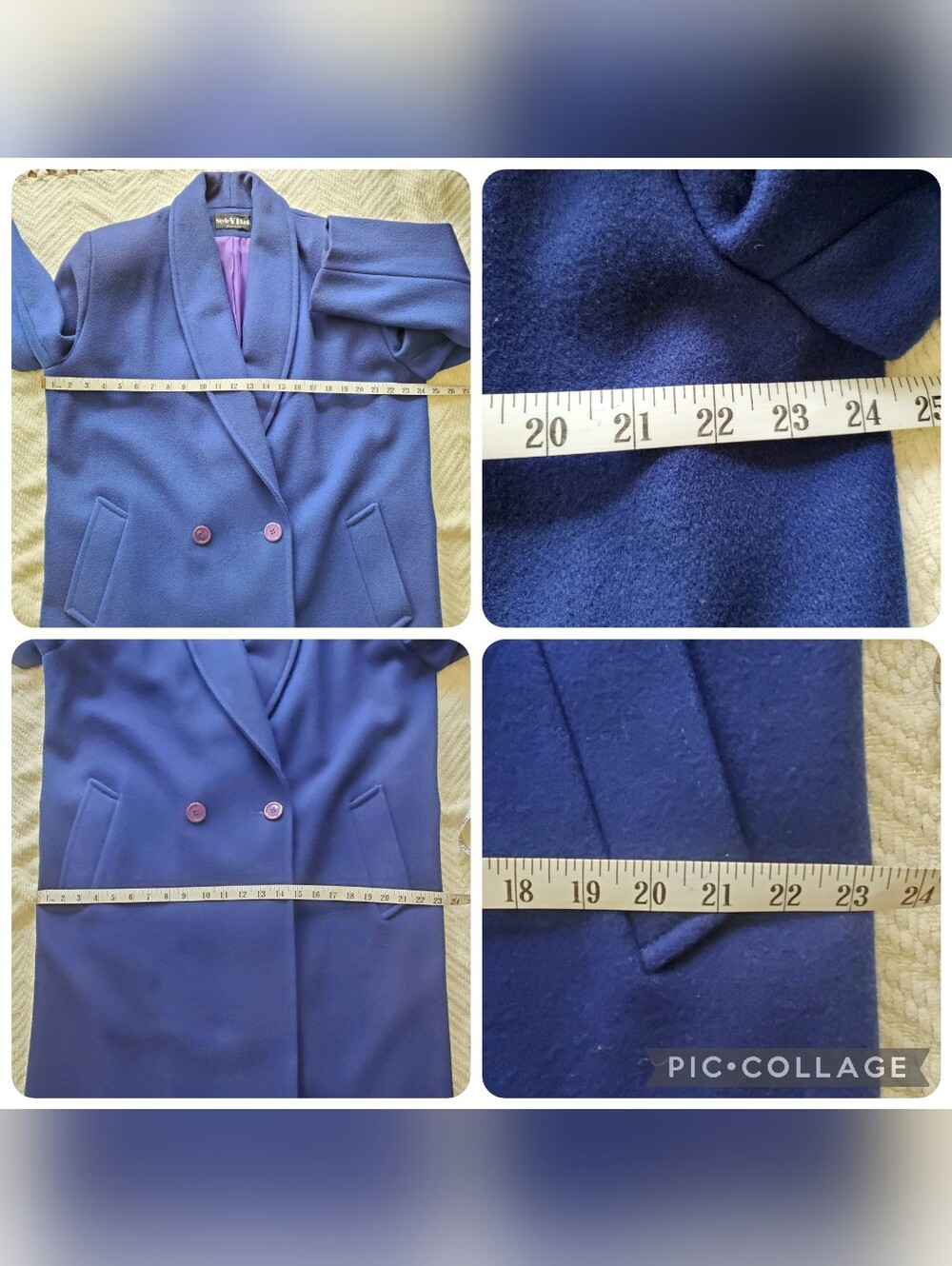 Vintage 80s Colbalt Blue 100% Wool Long Coat, Full Length Overcoat Made In USA - Picture 14 of 15